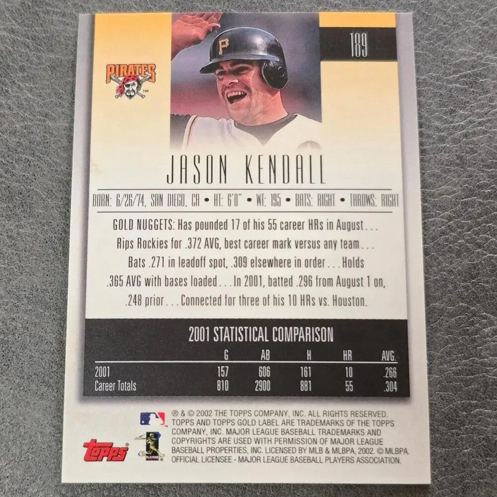 2002 Topps Gold Label #189 Jason Kendall Baseball Card - Picture 2 of 2